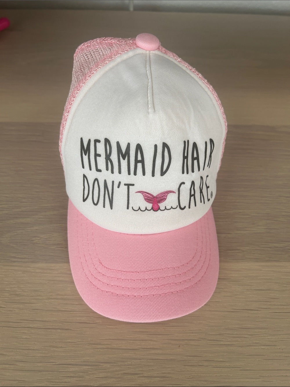 White & Pink 'Mermaid Hair Don't Care' Trucker Hat - 6-28 months